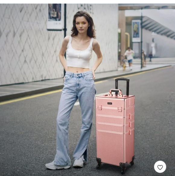 Elegant Rose Gold Makeup Train Case with Wheels - Picture 11 of 13